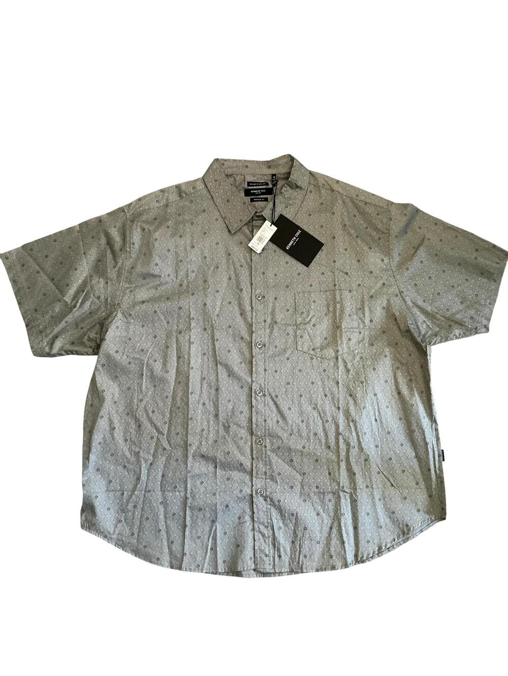 Kenneth Cole Regular Fit 4X Short Sleeve Button-Up Shirt Gray